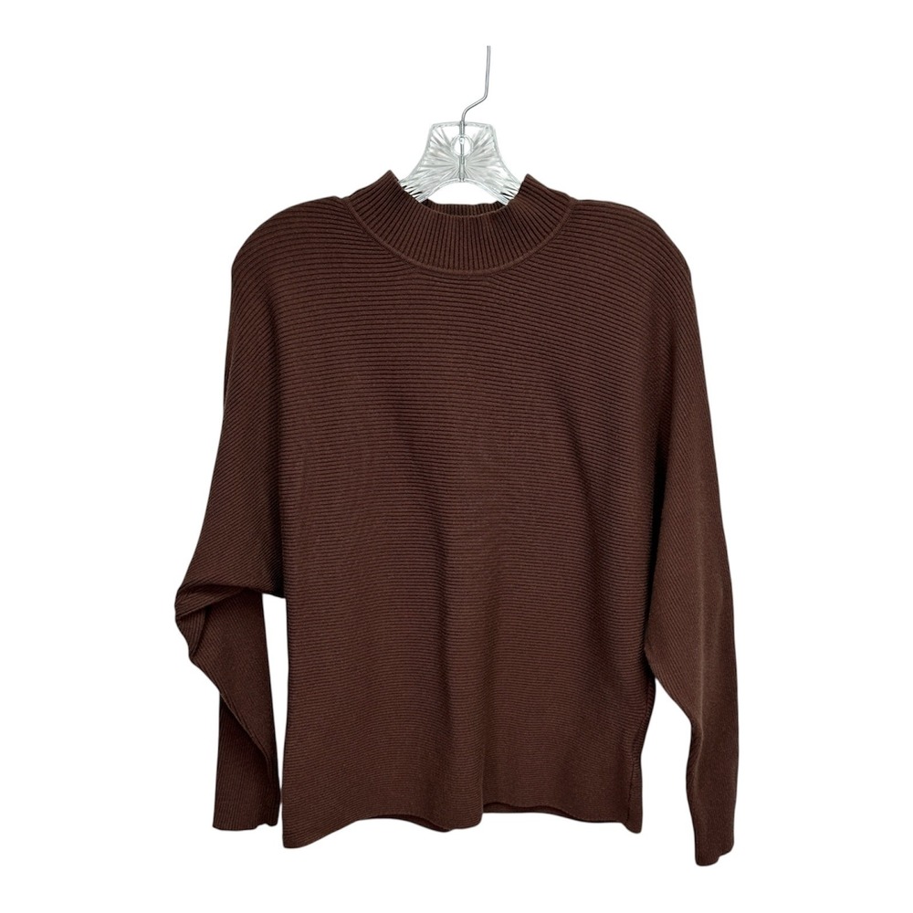Zesica Sweater Womens Medium Brown Ribbed Knit Pullover Long Sleeve Crewneck Top